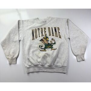 Vintage 90s Notre Dame Fighting Irish L Gray Pullover Sweatshirt USA made STAIN